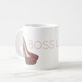 Chic Boss Lady| Rose Gold Rosa Glitzer Schuhe Kaffeetasse (Vorderseite Links)