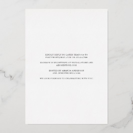 Chic Botanic Frame Brautparty REAL Folieneinladung (Rückseite)