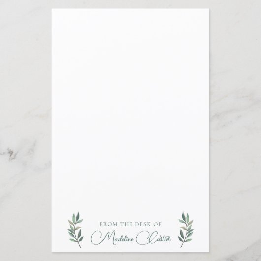 Chic Botanic Leaf Monogramm Stationärpapier (Vorderseite)