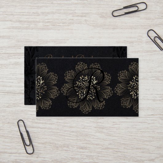 Chic Botanic Ornamental Gold und Premium Black Visitenkarte (Vorderseite/Rückseite Beispiel)