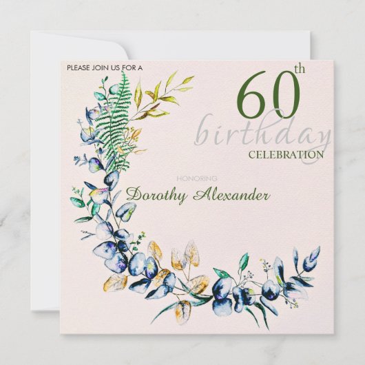 Chic Botanic Wreath Milestone Geburtstag Einladung (Vorderseite)