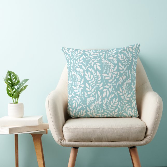Chic Botanical Aqua Blue Foliage Muster Kissen (Stuhl )