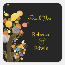 Chic Botanical Black Wedding Vielen Dank Quadratischer Aufkleber