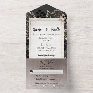 Chic Botanical Blätter Gray Blush Gold Wedding All In One Einladung