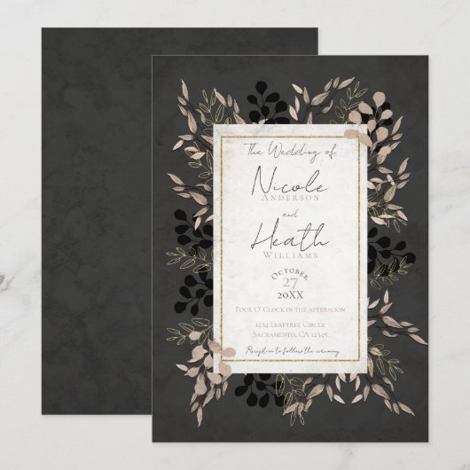 Chic Botanical Blätter Gray Blush Gold Wedding Einladung (Vorne/Hinten)