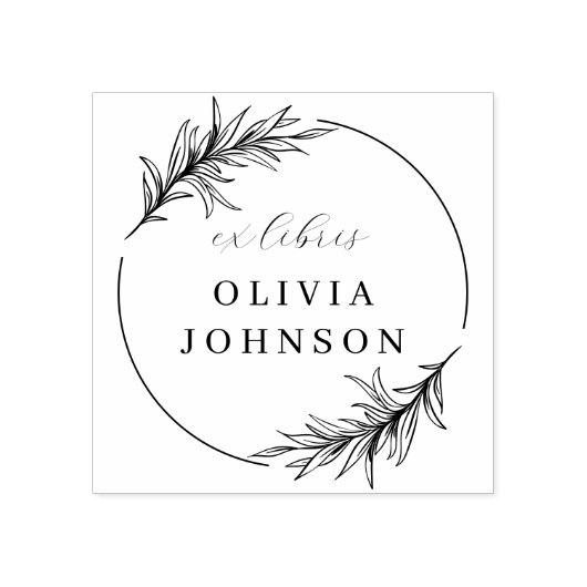 Chic Botanical Blätter Script Ex Libris Individuel Gummistempel (Prägung)