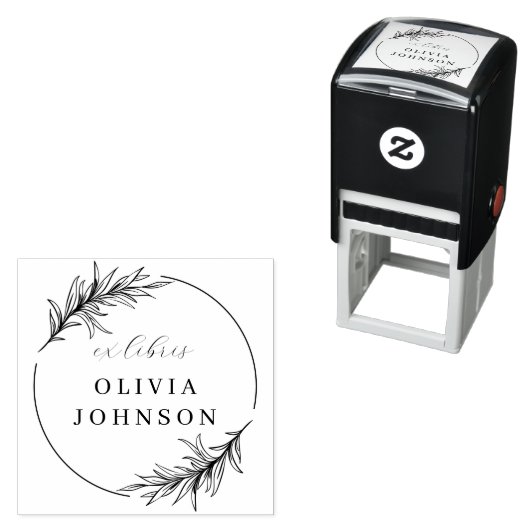 Chic Botanical Blätter Script Ex Libris Individuel Permastempel (Beispiel)