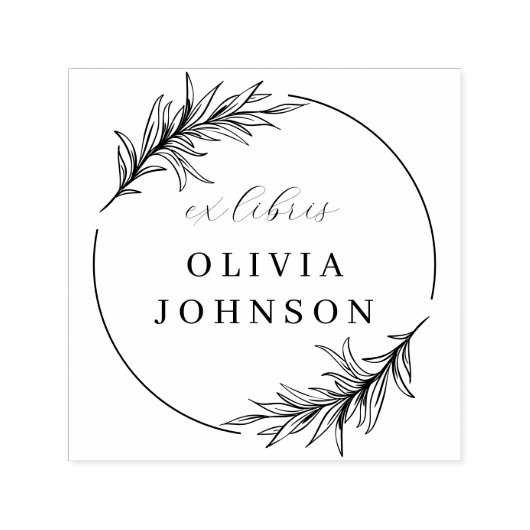 Chic Botanical Blätter Script Ex Libris Individuel Permastempel (Design)