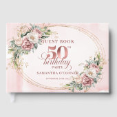 Chic Botanical Blush 50th Birthday Guestbook Gästebuch (Vorderseite)