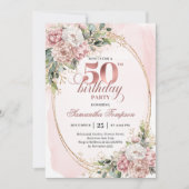 Chic Botanical Blush 50th Birthday Party Invites Einladung (Vorderseite)