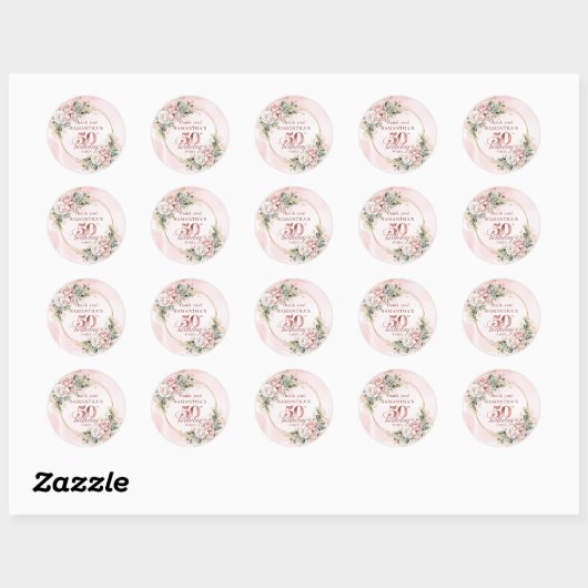 Chic Botanical Blush Pink 50th Birthday Stickers (Blatt)