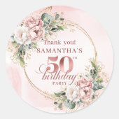 Chic Botanical Blush Pink 50th Birthday Stickers (Vorderseite)