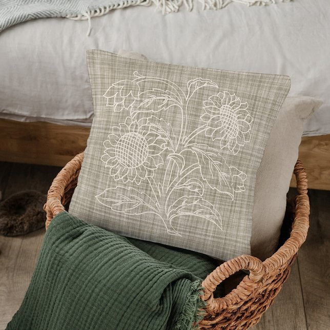 Chic Botanical Elfenbein Sonnenblumen auf dunkelbe Kissen (Von Creator hochgeladen)