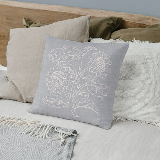 Chic Botanical Elfenbein Sonnenblumen auf leicht g Kissen