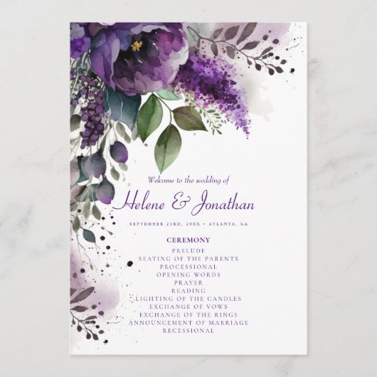 Chic Botanical Floral Moderne Elegante Hochzeit Programm (Vorderseite)