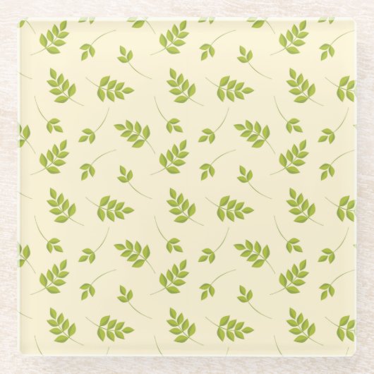 Chic Botanical Green Branches Blätter nahtlos Glasuntersetzer (Vorderseite)