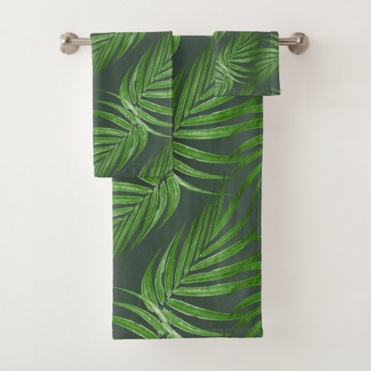 Chic Botanical Green Palm Blätter auf Forest Green Badhandtuch Set (Insitu)