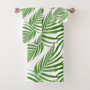 Chic Botanical Green Palm Blätter auf Weiß Badhandtuch Set