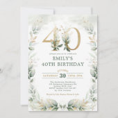 Chic Botanical Greenery Gold Garden 40. Geburtstag Einladung (Vorderseite)