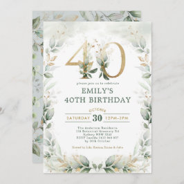 Chic Botanical Greenery Gold Garden 40. Geburtstag Einladung