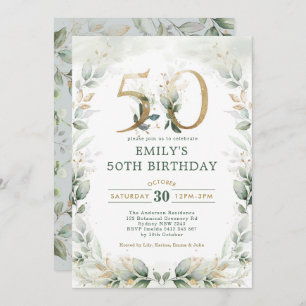 Chic Botanical Greenery Gold Garden 50. Geburtstag Einladung
