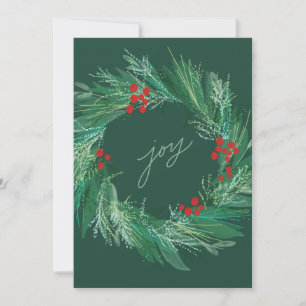 Chic Botanical Holiday Wreath Flat Christmas Card Feiertagskarte