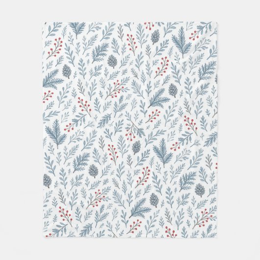 Chic Botanical Holly Berry Floral Muster Fleecedecke (Vorderseite)
