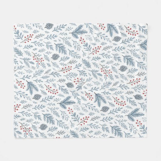 Chic Botanical Holly Berry Floral Muster Fleecedecke (Vorderseite (Horizontal))