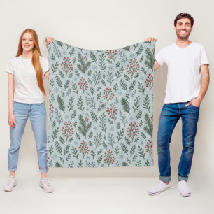 Chic Botanical Holly Berry Floral Muster Fleecedecke