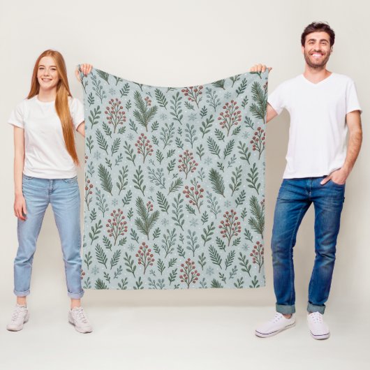 Chic Botanical Holly Berry Floral Muster Fleecedecke (Beispiel)