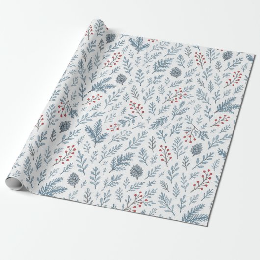 Chic Botanical Holly Berry Floral Muster Geschenkpapier (Ungerollt)