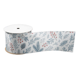 Chic Botanical Holly Berry Floral Muster Satinband