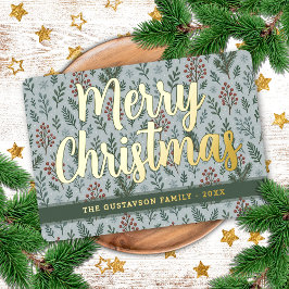 Chic Botanical Holly Berry Floral Pattern Gold Folien Feiertagskarte