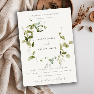 Chic Botanical Leafy Foliage Watercolor Verlobung Einladung