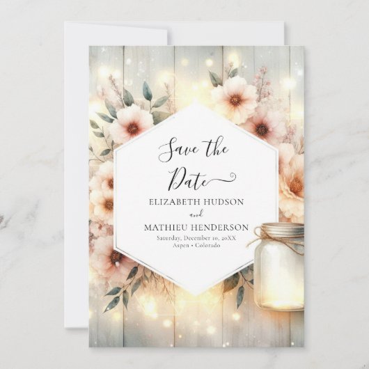 Chic Botanical Mason Jar Wedding Save The Date (Vorderseite)