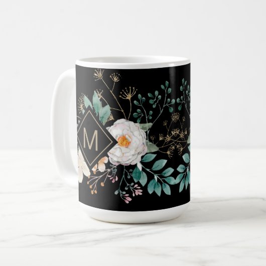 Chic Botanical Mit Monogramm Coffee Tasse (Vorderseite Links)