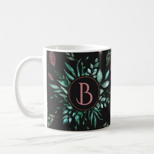 Chic Botanical Monogram in Green, Wine Red & Black Kaffeetasse (Links)
