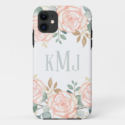Chic Botanical Monogram Stilvolle Blumengrün Case-Mate iPhone Hülle (Rückseite)