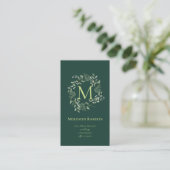 Chic Botanical Monogram Trendy Limon Emerald Green Visitenkarte (Stehend Vorderseite)