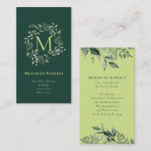 Chic Botanical Monogram Trendy Limon Emerald Green Visitenkarte (Vorne/Hinten)