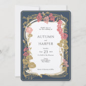 Chic Botanical Navy and Blush Wedding Einladung (Vorderseite)