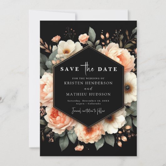 Chic Botanical Peach Wedding Save The Date (Vorderseite)