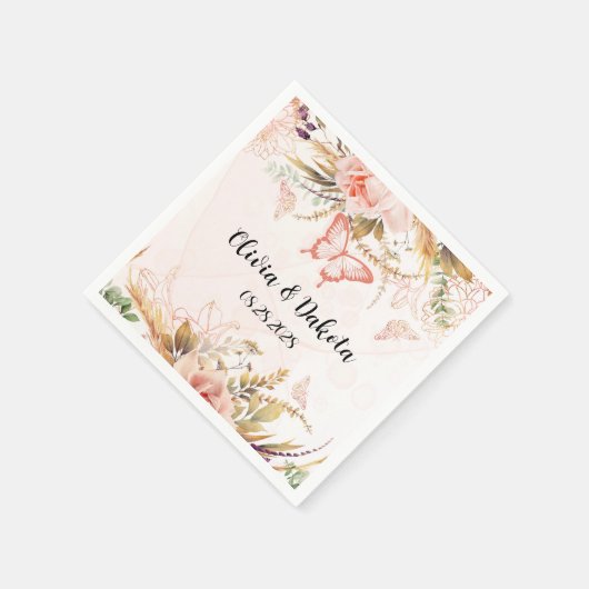 Chic Botanical Peony Butterfly Wedding Serviette (Ecke)