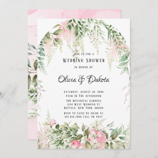 Chic Botanical Pink Wisteria Polterabend Einladung (Vorne/Hinten)