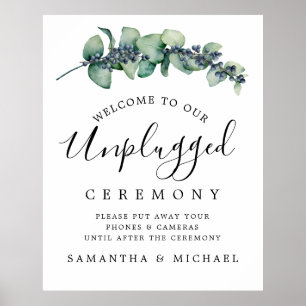 Chic Botanical Unplugged Wedding Zeremony Sign Poster