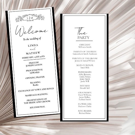 Chic Botanical Wappen Wedding Program Card Einladung