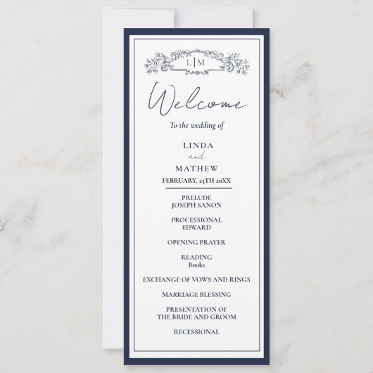 Chic Botanical Wappen Wedding Program Card Einladung (Vorderseite)