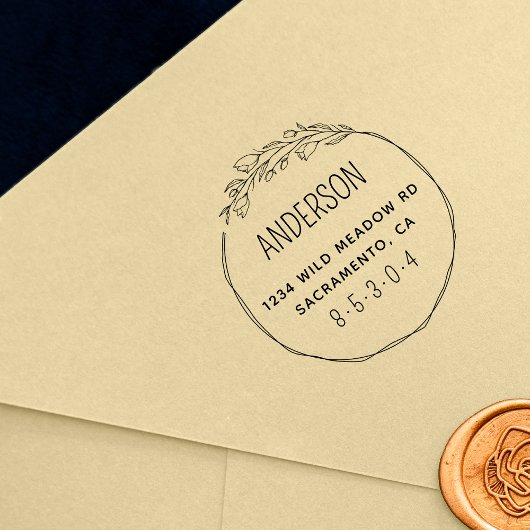 Chic Botanical Wreath Family Rücksendeadresse Gummistempel