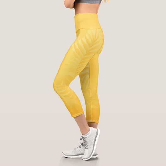 Chic Botanical Yellow Gold Blätter Capri Leggings (Links)
