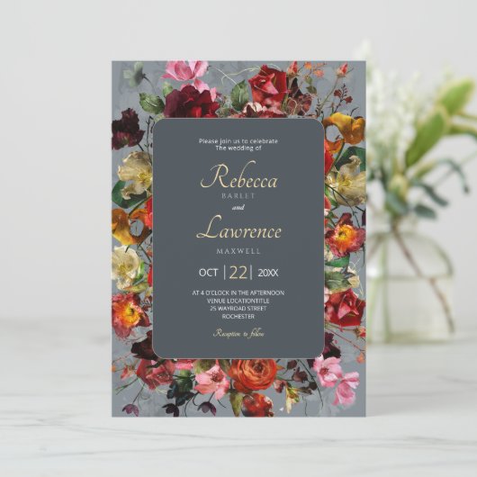 Chic botanisch-graue Hochzeit Einladung (Stehend Vorderseite)